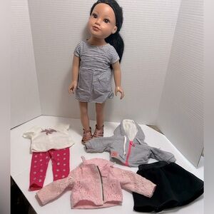 Journey Girls Doll 18" Brown Hair & Eyes Dress Top Pants Skirt Shoes 2 Jackets
